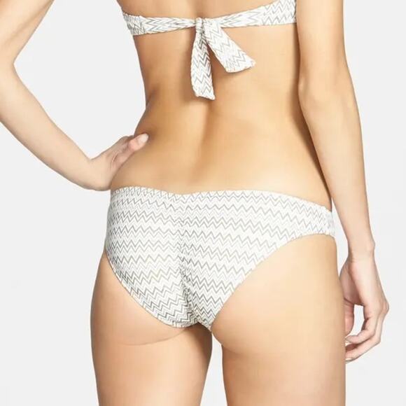 REVOLVE Eberjey M Green Chevron Wanderlust Allie Ruched Cheeky Bikini Bottom - Picture 1 of 8